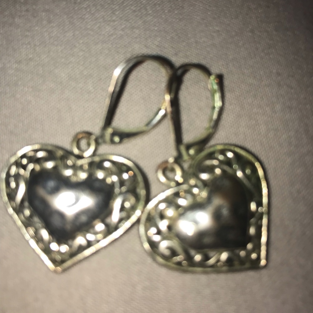 Heart Shaped Sterling Silver Dangle Earrings